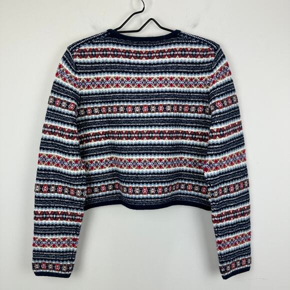 J.Crew Fair Isle Lady Jacket Boiled Wool Blend Gold Buttons Preppy Navy M NWT - Picture 8 of 15